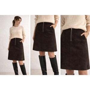 Gap Genuine Leather Skirt Womens 8 Brown Suede A-Line Knee Length Vintage